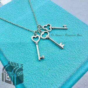 Tiffany & Co. 925 Silver 3 Mini Keys Pendant 16" Necklace (pouch)